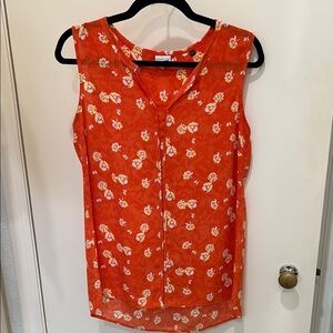 Cabi Orange Floral Vital Blouse Size Small